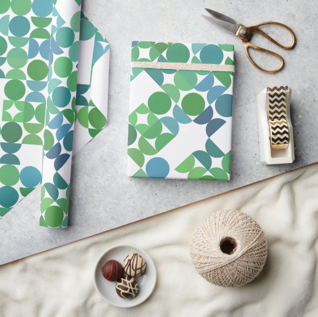 Chic Teal Blue Shamrock Green Circles Art Pattern Wrapping Paper (Crafts)