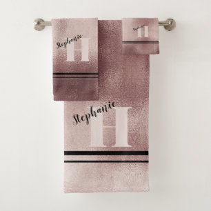 Chic Teal Brushed Metal Monogrammed Elegant Bath T Bath Towel Set