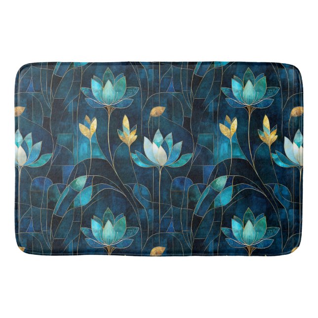 Chic teal chrysanthemum  bath mat (Front)