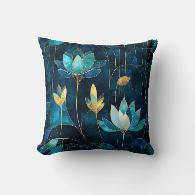 Chic teal chrysanthemum  cushion (Front)