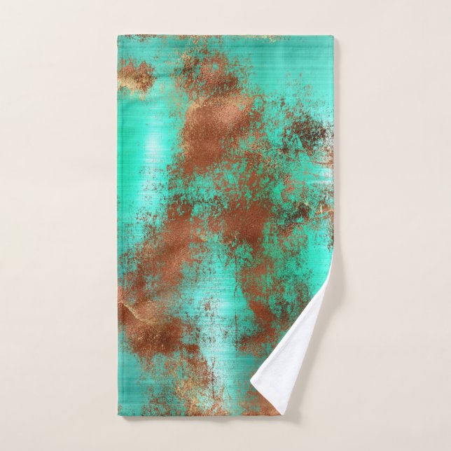 Chic Teal Copper Boho Hand Towel (Hand Towel)