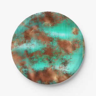 Chic Teal Copper Boho Paper Plate