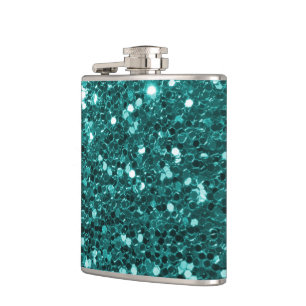Chic Teal Faux Glitter Hip Flask