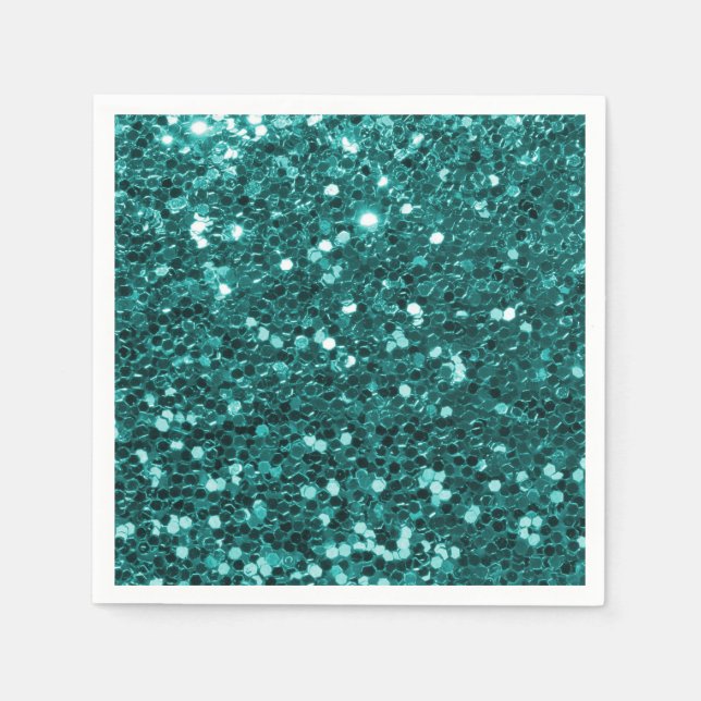 Chic Teal Faux Glitter Napkin (Front)