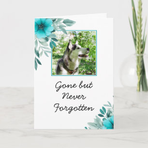 Chic Teal Flowers Pet Photo Sympathy Card