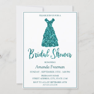 Chic Teal Glitter Dress Silhouette Bridal Shower Invitation