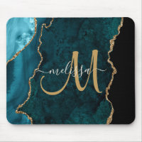 Chic Teal Gold Agate Script Custom Monogram