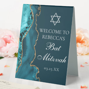 Chic Teal Gold Bat Mitzvah Party Custom