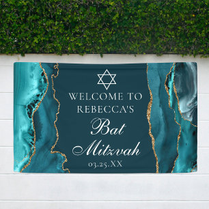 Chic Teal Gold Bat Mitzvah Party Welcome Banner