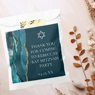 Chic Teal Gold Bat Mitzvah Personalised Party Favour Bag