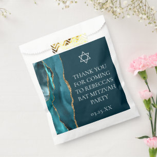 Chic Teal Gold Bat Mitzvah Personalised Party Favour Bag