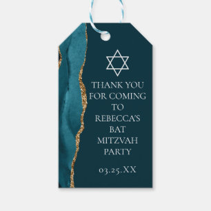 Chic Teal Gold Bat Mitzvah Personalised Party Gift Tags