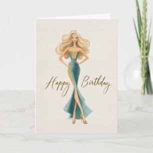 Chic Teal Gold Elegant Fashionista Birthday Card