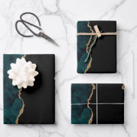 Chic Teal Gold Glitter Agate Abstract Wrapping