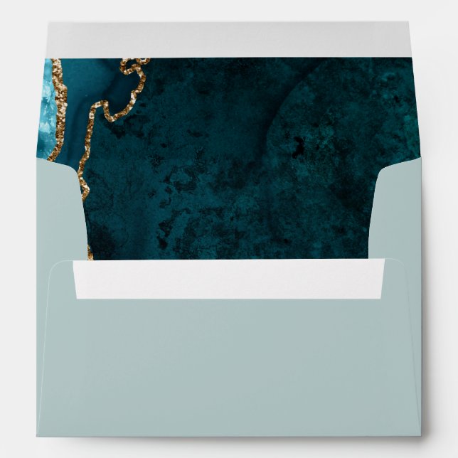Chic Teal Gold Glitter Agate Custom Address Envelope (Back (Bottom))