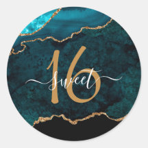 Chic Teal Gold Glitter Agate Custom Monogram
