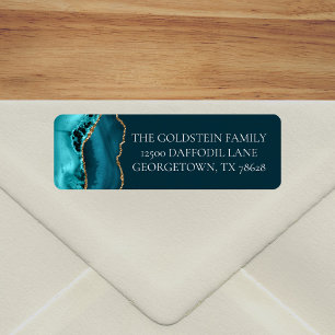 Chic Teal Gold Glitter Agate Return Address Label