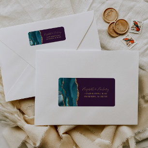 Chic Teal Gold Purple Wedding Return Address Label