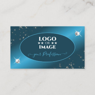 Chic Teal Gradient Glitter Stars Diamonds Add Logo Business Card