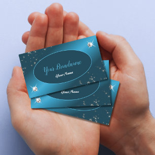 Chic Teal Gradient Glitter Stars Diamonds Stylish Business Card