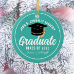 Chic Teal Graduate Custom Graduation Christmas Ceramic Ornament<br><div class="desc">This chic teal custom senior graduate Christmas ornament features your high school or college name for the class of 2025. Customise with your graduating year under the pretty white handwritten script and black grad cap for a great personalised graduation gift.</div>