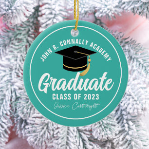 Chic Teal Graduate Custom Graduation Christmas Ceramic Ornament