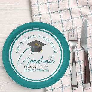 Chic Teal Graduation Party Graduate Paper Plate