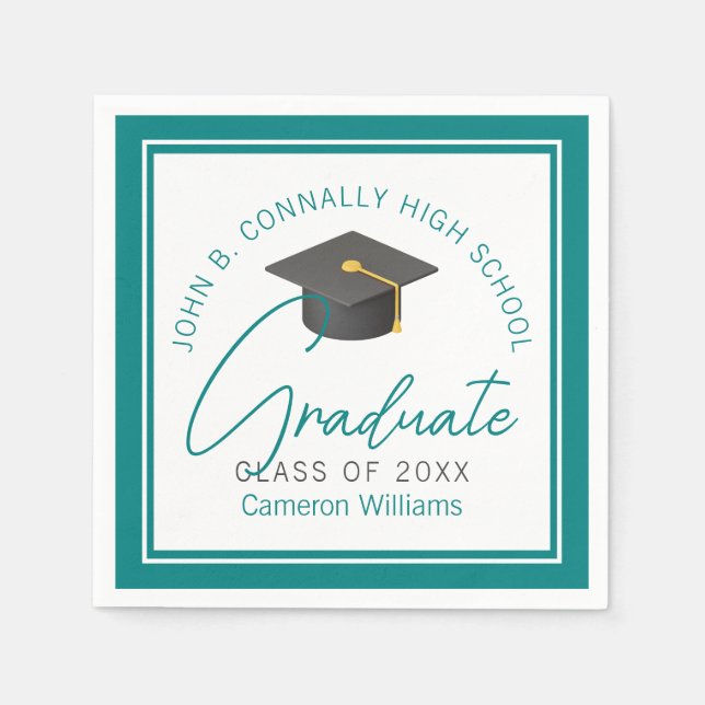Chic Teal Graduation Party Personalised Graduate Napkin (Front)
