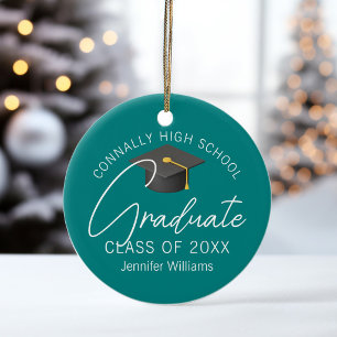 Chic Teal Graduation Photo Personalized Christmas Ceramic Ornament