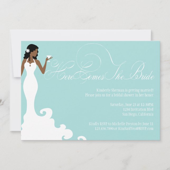 Chic Teal Here Comes the Bride Shower Invite (Front)