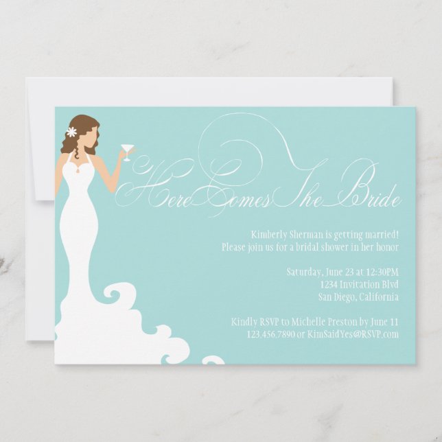 Chic Teal Here Comes the Bride Shower Invite (Front)