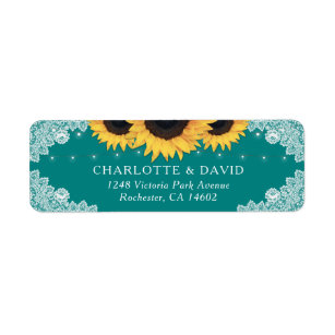 Chic Teal Lace Sunflower Return Address Labels