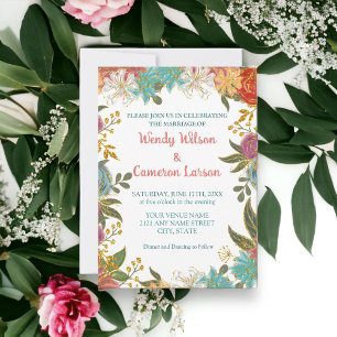 Chic Teal Rust Floral Bridal Shower Invitation