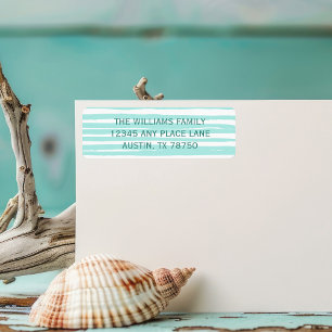 Chic Teal Striped Beach House Return Address Label