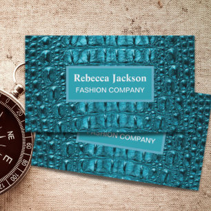 chic teal turquoise alligator print aqua blue business card