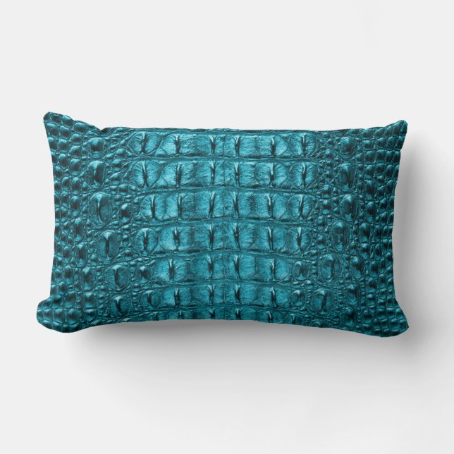 chic teal turquoise alligator print aqua blue lumbar cushion (Front)