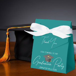 Chic Teal White Graduation Party Thank You Favour Box