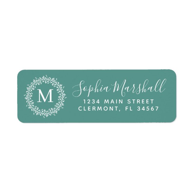 Chic Teal White Monogram Return Address Label (Front)