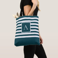 CHIC TEAL WHITE STRIPE Square Letter Monogram