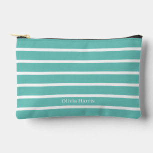 Chic Teal & White Stripe Travel & Make Up Bag