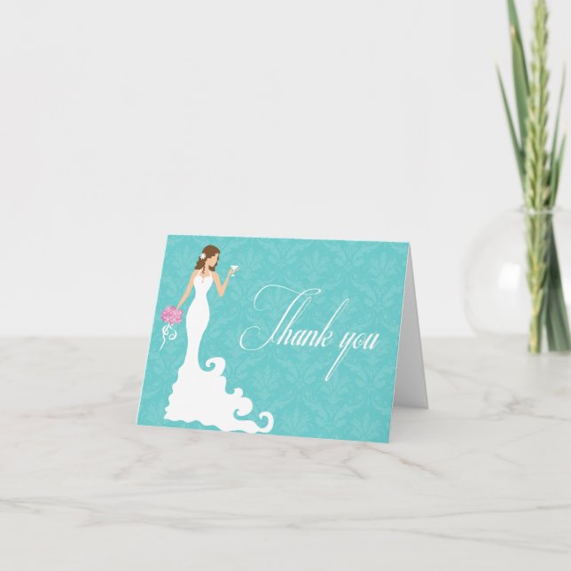 Chic Teal Wine Modern Bride Thank You Card (Front)
