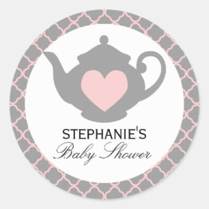 Chic Teapot Pink + Grey Baby Shower Tea Sticker