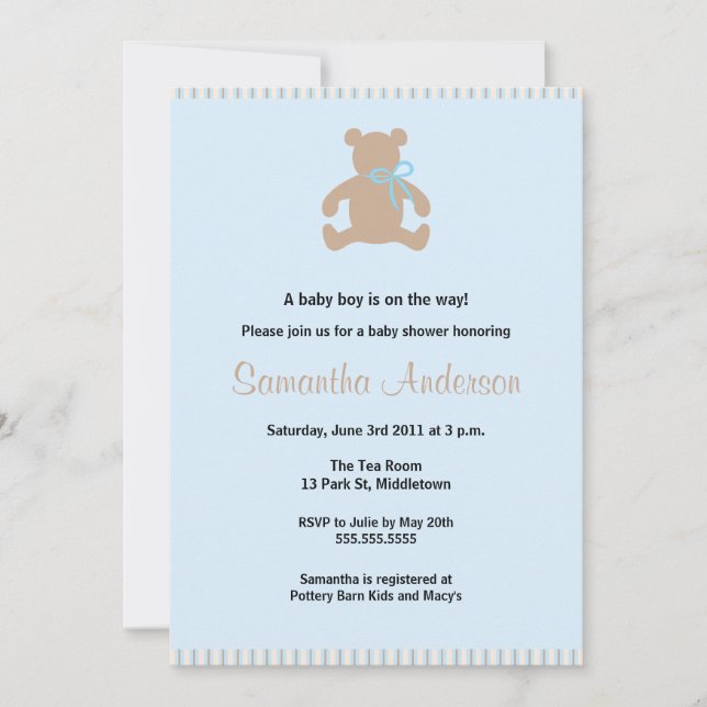 Chic Teddy Bear Baby Shower Invitation - Boy (Front)