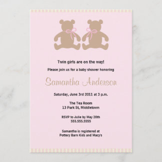 Chic Teddy Bear Baby Shower Invitation -Twin Girls