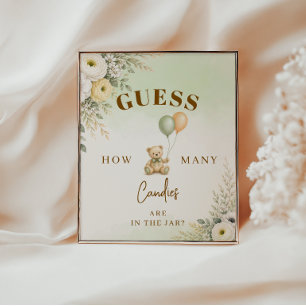 Chic Teddy Bear Guess How Many Candies Baby Shower Poster
