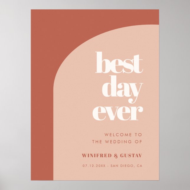 Chic terracotta Best Day Ever Wedding Welcome Poster (Front)