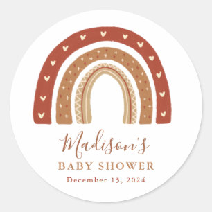 Chic Terracotta Boho Rainbow Baby Shower Classic Round Sticker