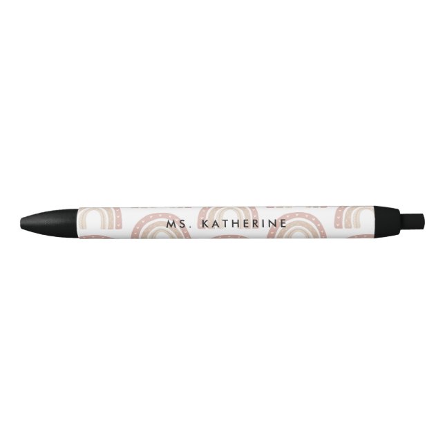 Chic Terracotta Boho Rainbow Thank You Gift Black Ink Pen (Front)