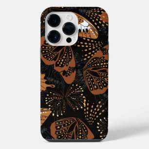 Chic Terracotta Brown and Black Butterfly Pattern iPhone 14 Pro Max Case