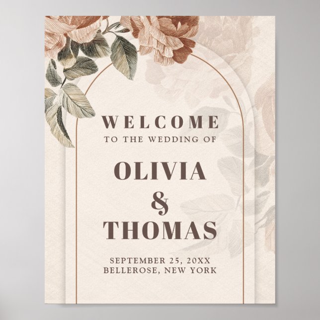Chic Terracotta brown copper roses wedding welcome Poster (Front)